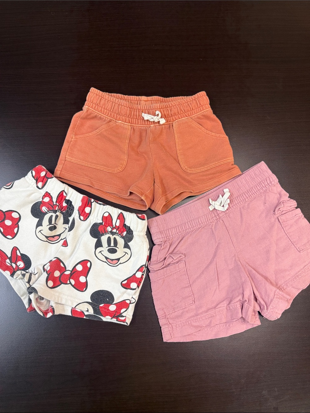 Kids Pull-On Shorts Trio - Orange, Pink & Minnie Print
